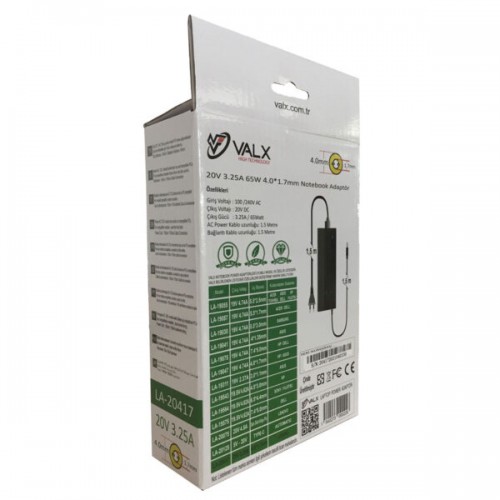 Valx LA-20417 20V 3.25A 65W 4.0×1.7 Notebook Adaptör